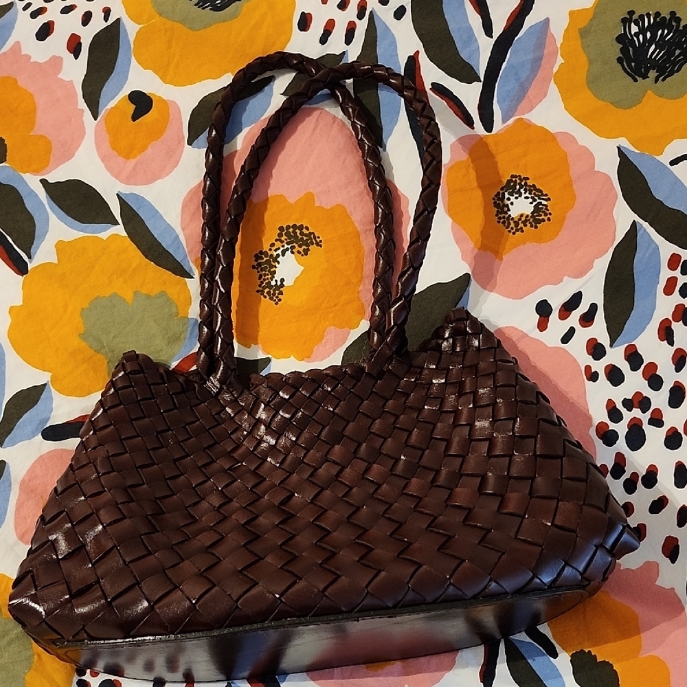 Elegant Brown Woven Tote Bag